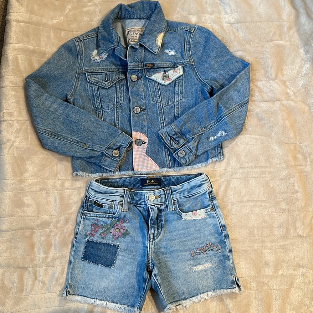 Girls Polo Matching Denim Short Set